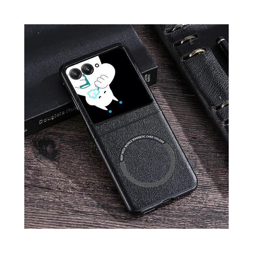 (Razr 50 Ultra, ) Magsafe Leather Slim Shockproof Cases For Motorola Razr 50 Razr 50 Ultra With Ring Holder Black 5415817438277