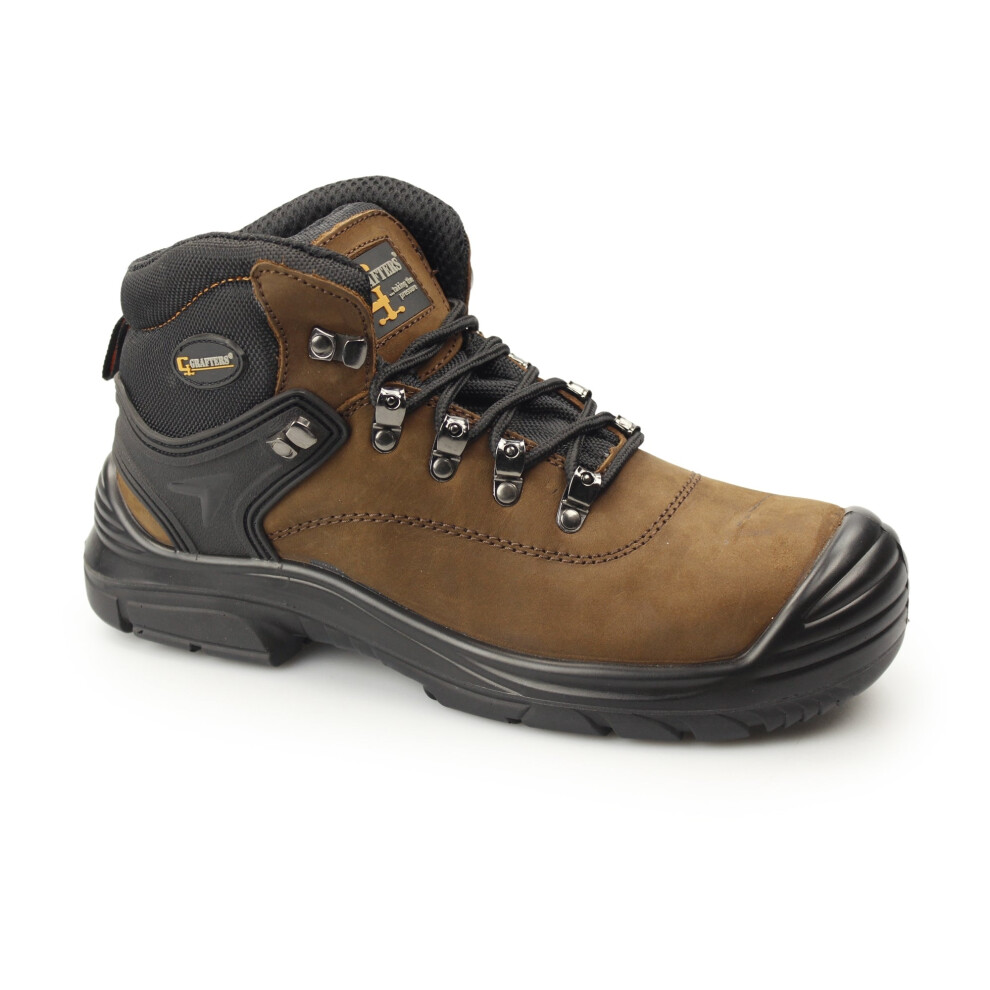 (Uk 13) Grafters M9508b Mens Leather Super Wide Safety Boots Brown 5050703488969