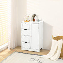 Bathroom Wood Cabinet Storage 4 Drawer 1 Door Free Standing Cupboard