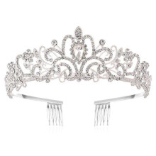 (Silver White)Gold Crystal Scepter for Girls Small Tiaras Vintage Style Hair Ornament Wedding Dress Jewelry Bridal Accessories