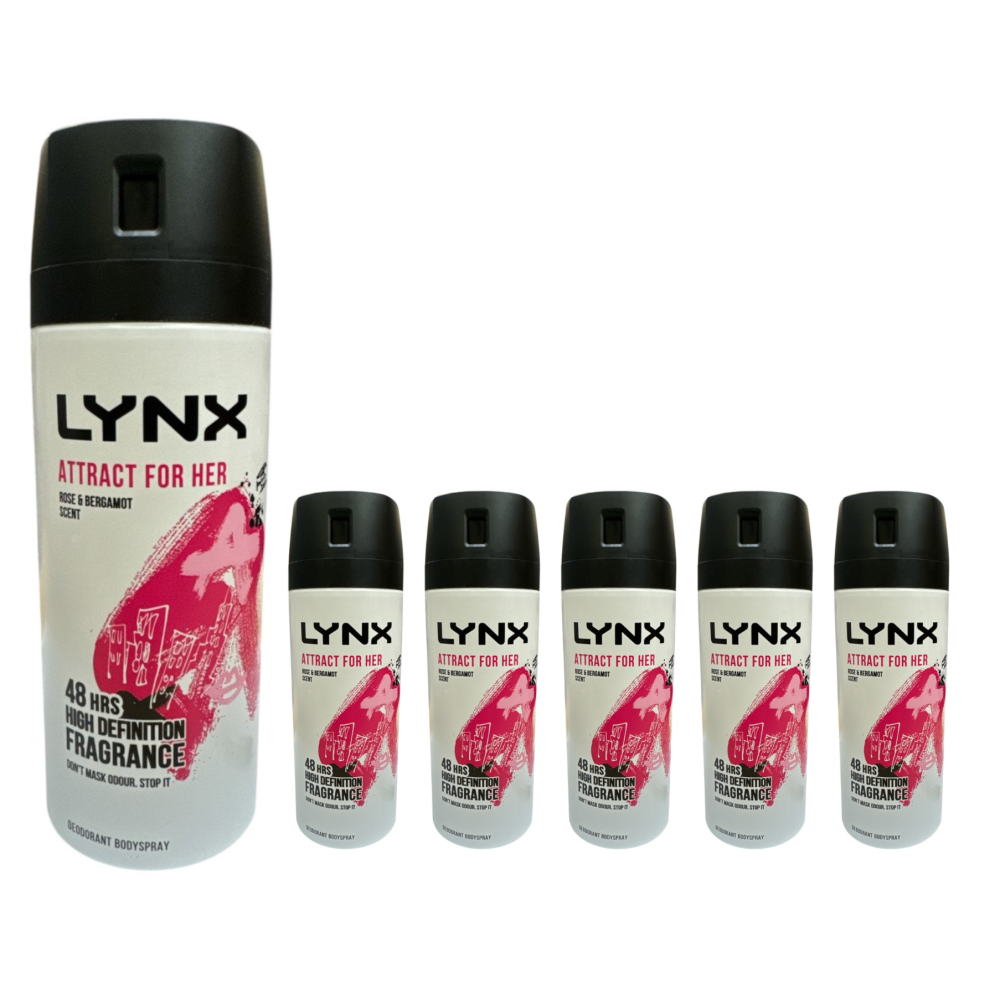 6 x 150ml LYNX Attract For Her Deodorant Spray Rose & Bergamot Scent