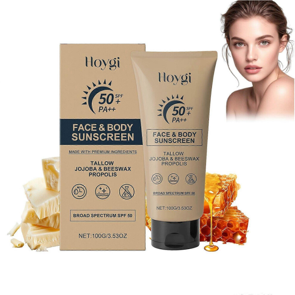 (1PCS) Face & Body Sunscreen SPF 50+ PA++, Natural Tallow Jojoba & Beeswax Propolis Sunblock Moisturizer, Refreshing & Non-Greasy