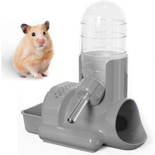 (Gray) Hamster Water Bottle, 3 in 1 Water Bottle Automatic Bottle Dispenser with Food Container Base Hut for Dwarf Hamster Mouse Rat