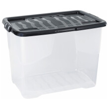 3 x 80 Litre Curve Plastic Storage Box With Black Lid For Home & Office