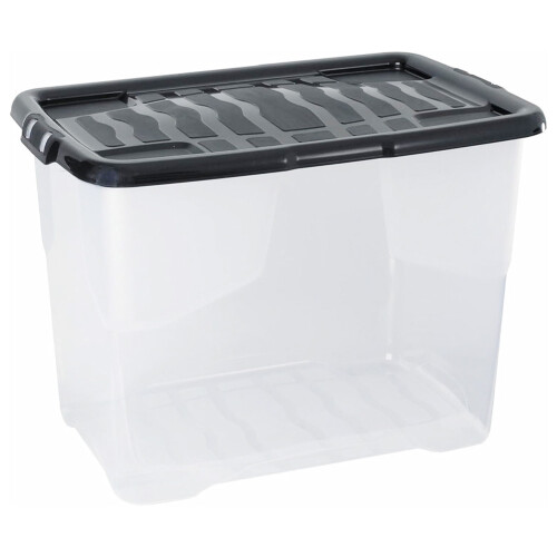 3 x 80 Litre Curve Plastic Storage Box With Black Lid For Home & Office