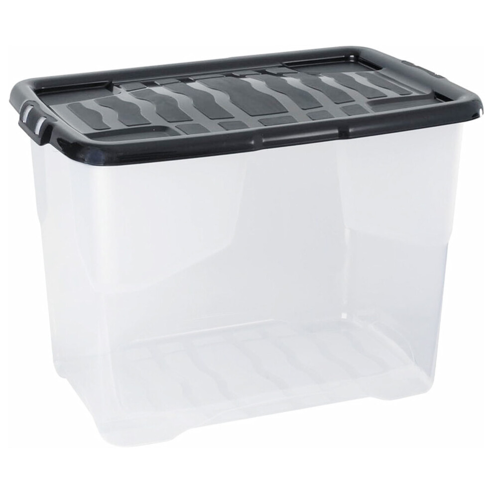 Storm Trading Group 3 X 80 Litre Curve Plastic Storage Box With Lid For Home & Office Black