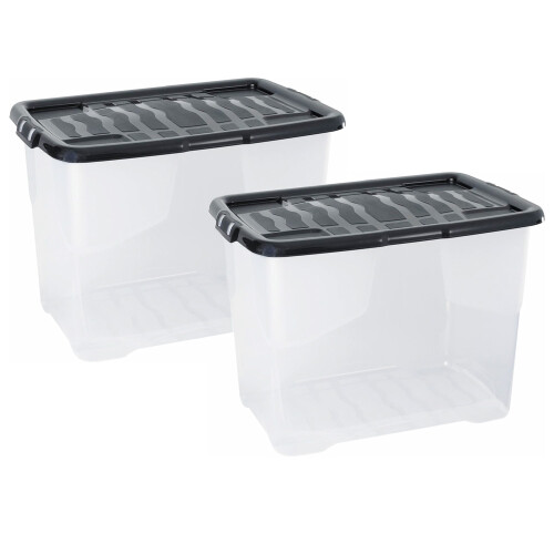 3 x 80 Litre Curve Plastic Storage Box With Black Lid For Home & Office 1