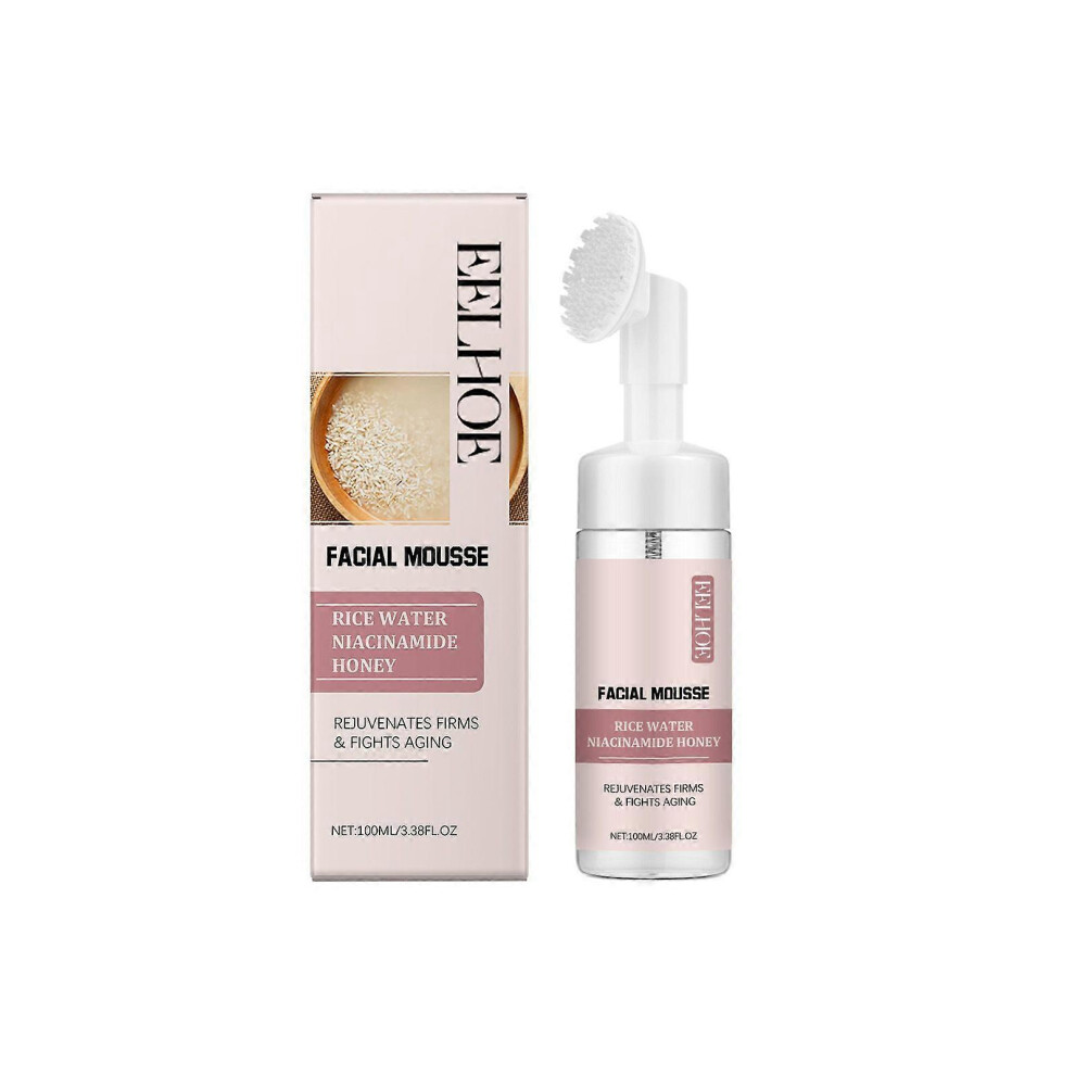 (2PCS) Rice Water Facial Foam Cleanser Collagen- Exfoliator  Double Organic Mousse with Rose Water, Niacinamide & Honey  Firms & Anti Aging   All Skin