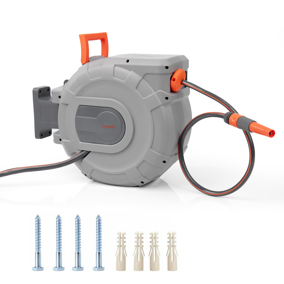 (25m Hose Reel) 25/30m Garden Patio Hose Reel Wall Mounted Retractable Auto Rewind Pipe 180°