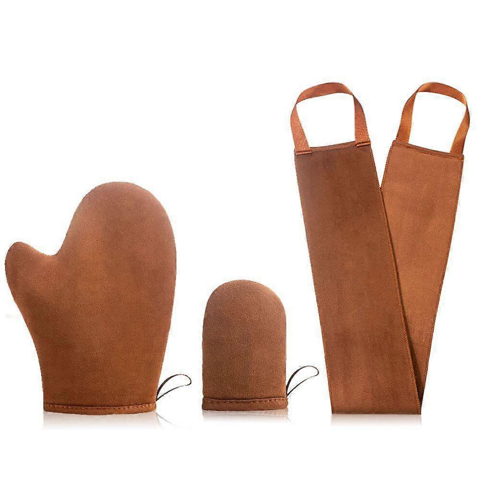 Brown (Brown) Self Tanning Mitt Applicator Kit, With Self Tanner Mitt, Self Tan Lotion Back Applicator, Exfoliating Glove And Finger Mini Tanning Mitt, Tan