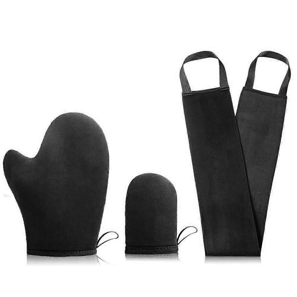 Black (Black) Self Tanning Mitt Applicator Kit, With Self Tanner Mitt, Self Tan Lotion Back Applicator, Exfoliating Glove And Finger Mini Tanning Mitt, Tan