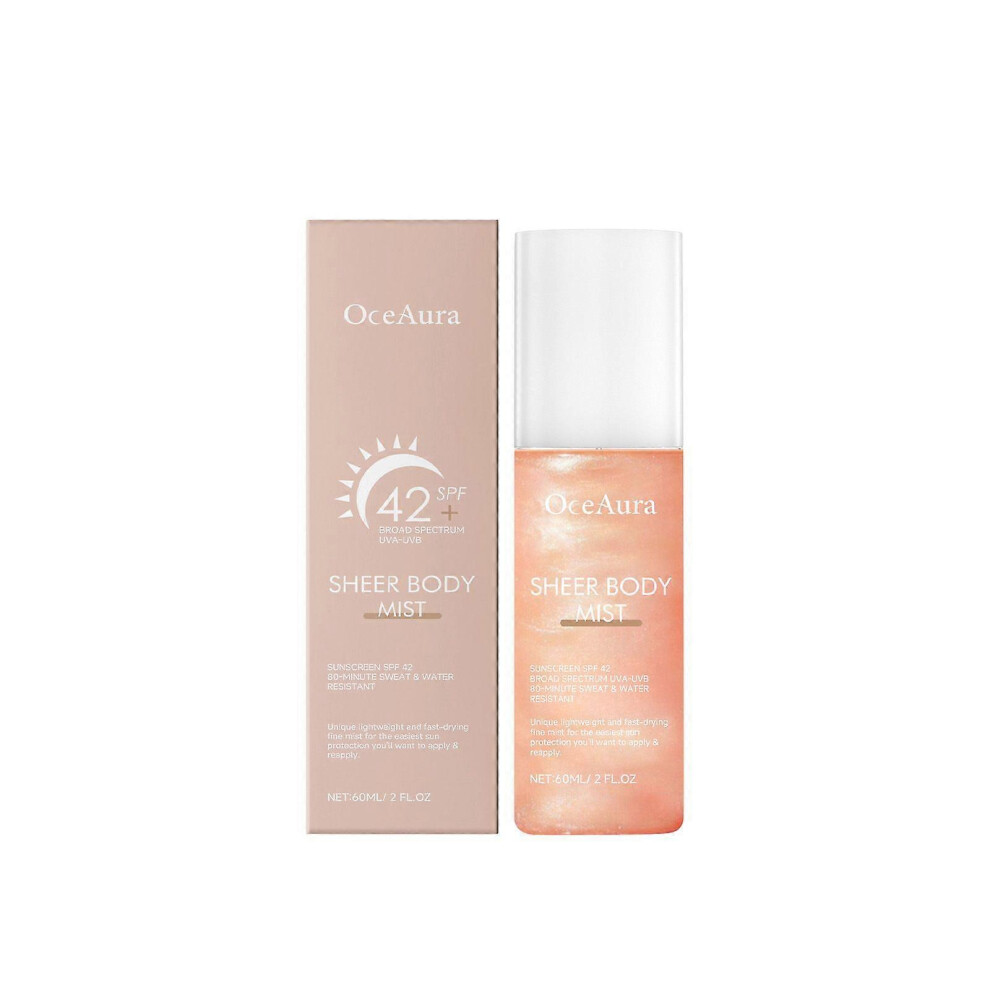(2PCS) Sheer Body Mist Sunscreen SPF 42, Infused with Shimmering Body Oil, Hydrating Mist, Hydrates, Brightens, Makeup Friendly, Gives Skin a Glowy Fi