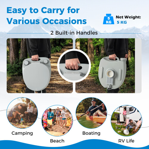 Costway Portable 20 L Camping Toilet Compact Commode W/ Pump Detachable Tank 2