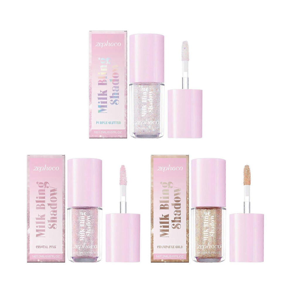 (3 Colors) Milk Bling Shadow, 2ml Pigmented Glistening Liquid Glitter Eyeshadow, Long-lasting Shimmer to Matte, Under Eye Makeup Shadow