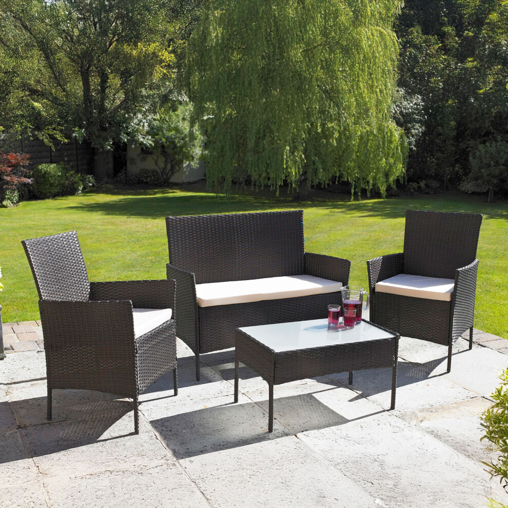 Neo 4 Piece Rattan Outdoor Furniture Sofa Table Chair Set Garden Patio Conservatory (Brown)