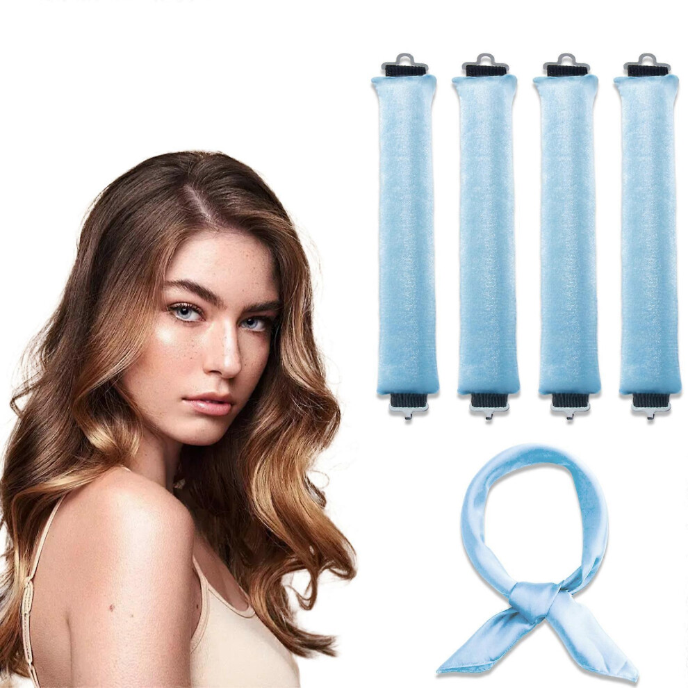 Light/Blue ( Blue) Heatless Curling Set No Heat Hair Curlers Overnight Curls Blowout Rods, Soft Large Hair Rollers To Sleep In Heatless Curls For Long Hair