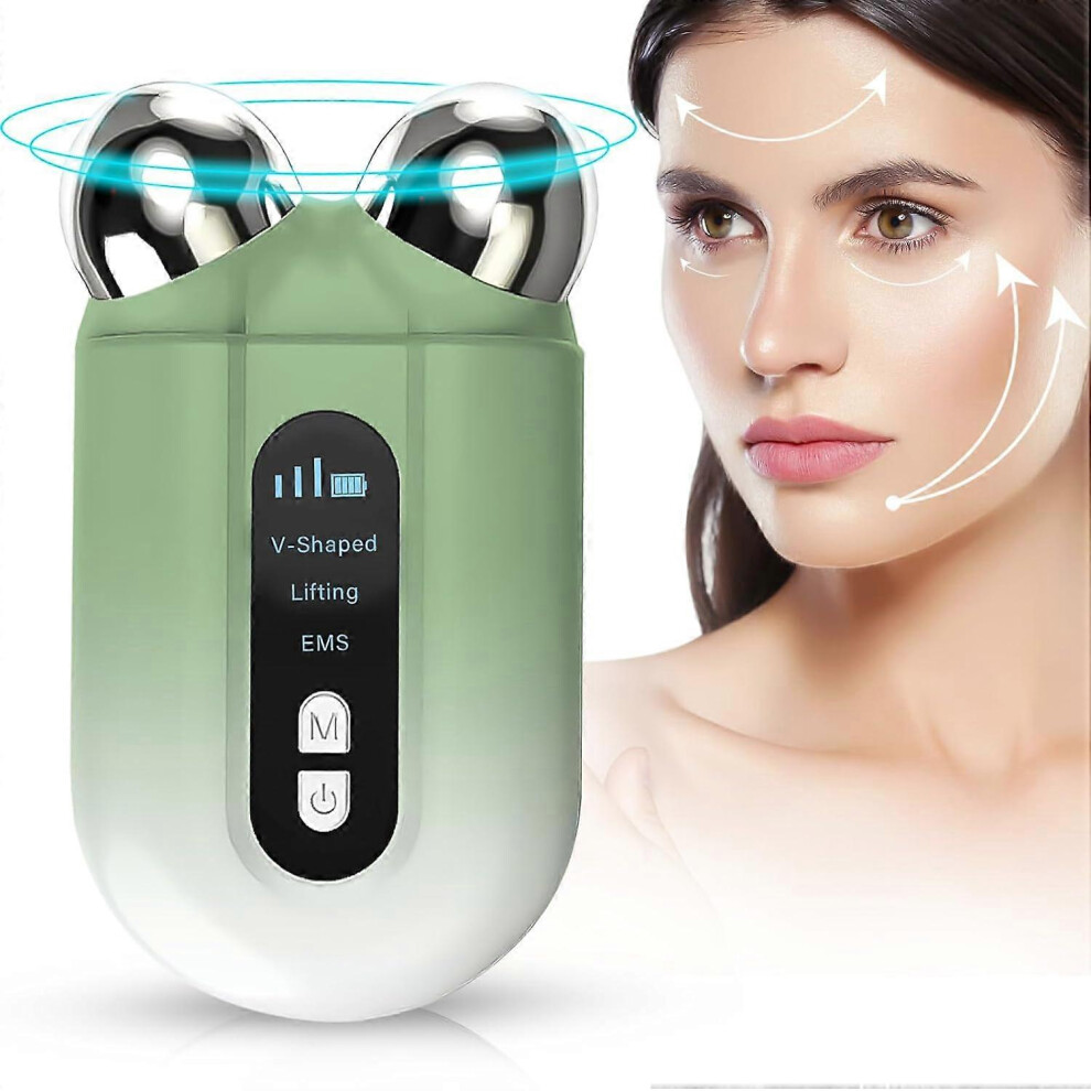 Green (Green) Microcurrent Facial Device,Micro-Current Facial Massager Roller,Instant Lift Device Skin Rejuvenation Massager Roller For Wrinkle Removal Anti
