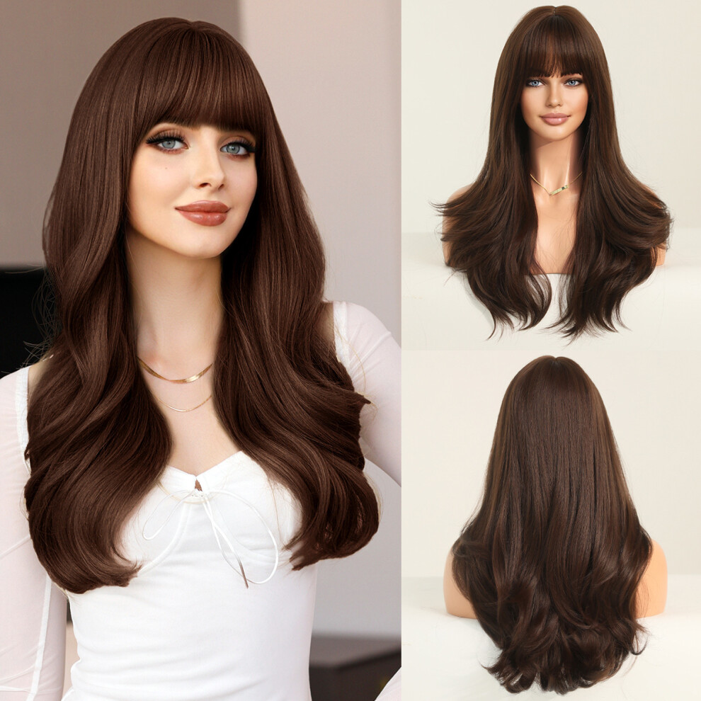 Unisex Brown (Chocolate Color_60cm 24Inch) New European And American Women's Natural Blonde Long Curly Hair, Taylor Swift Same Blonde Chemical Fiber Wig