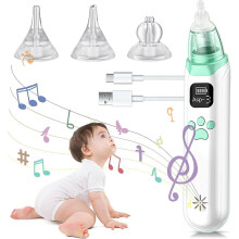 Baby Nasal Aspirator, Electric Nose Aspirator for Toddler, Baby Nose Sucker Baby with 3 Silicone Tips, Adjustable 3 Levels Suction with Music Function