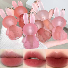 6 Colors Lipstick Matte Lipstick Set, Cute Rabbit Lip Glaze 2 in 1 Key Chain Lip Gloss Lip Stain, Waterproof Non-Stick Cup Long Lasting Lip Clay Cute