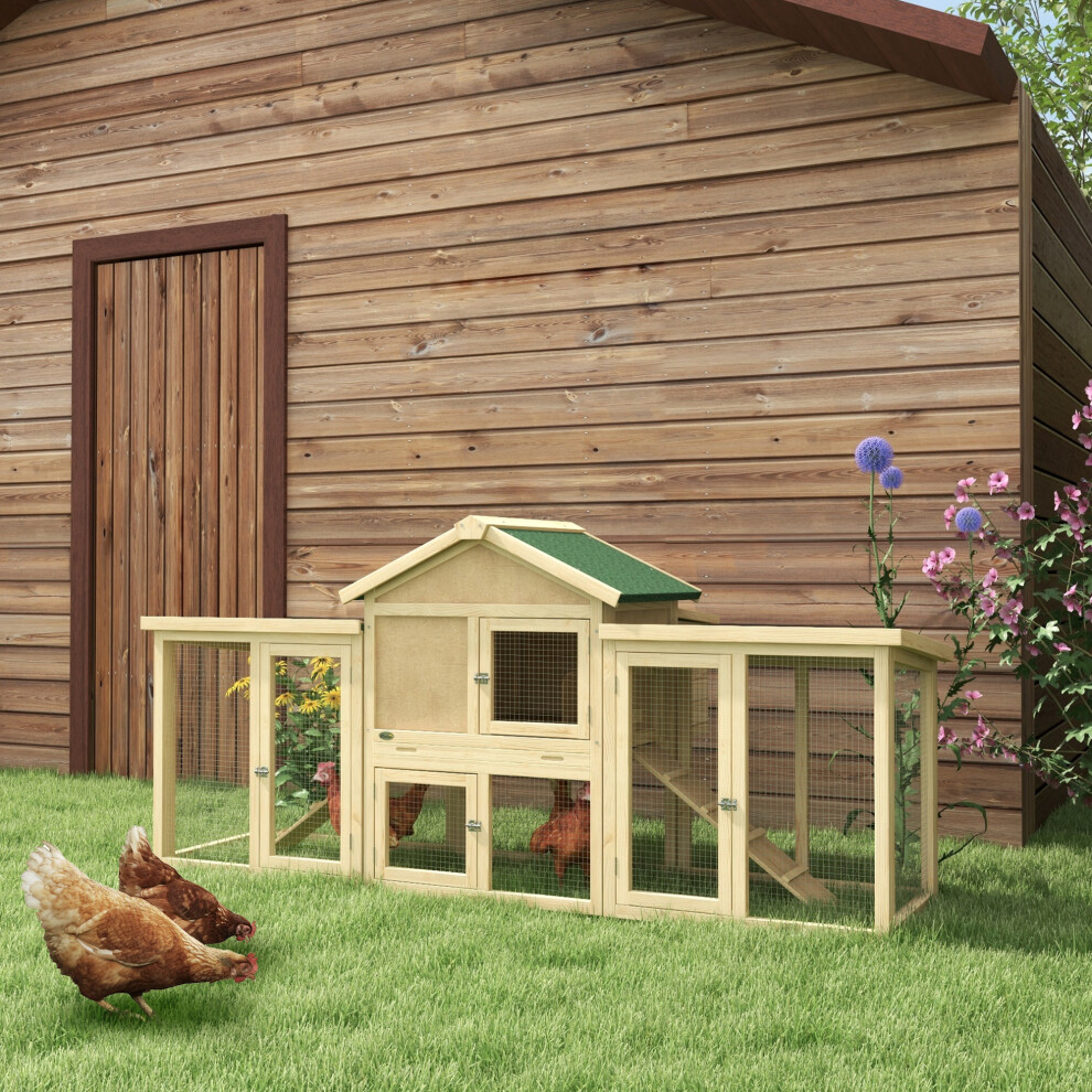 PawHut Wood Chicken Coop Hens Cage Poultry House with Nesting Boxes Run