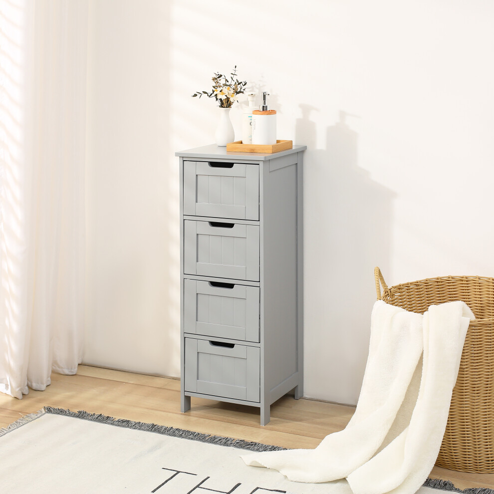 NEW Grey 4 Drawer Wooden Bathroom Cabinet Wooden Storage Cupboard