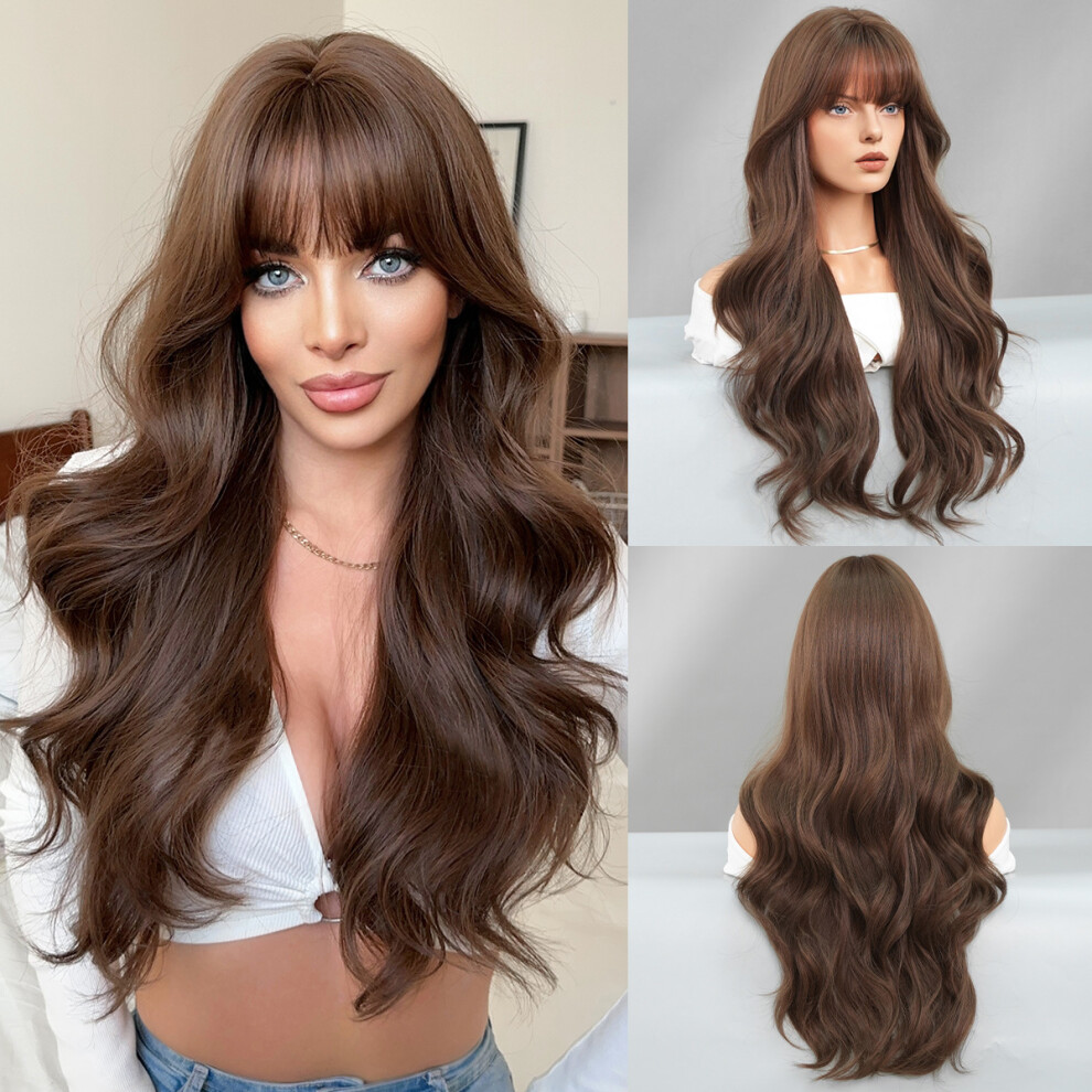 Unisex Brown (C-0407-1 Vanilla Honey 72Cm) New European And American Wigs For Women With Long Curly Hair, Big Wave Chemical Fiber Full Head Hood Wig