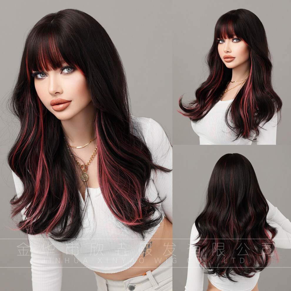(MW9081-1 Mistberry Extract 57cm) New European and American wigs for women with long curly hair, big wave chemical fiber full head hood wig
