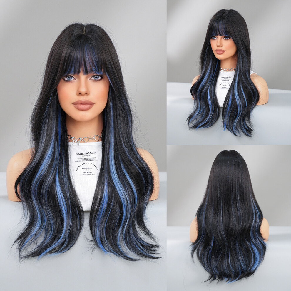 (MW9081-2 Starry Blue Highlight 57cm) New European and American wigs for women with long curly hair, big wave chemical fiber full head hood wig