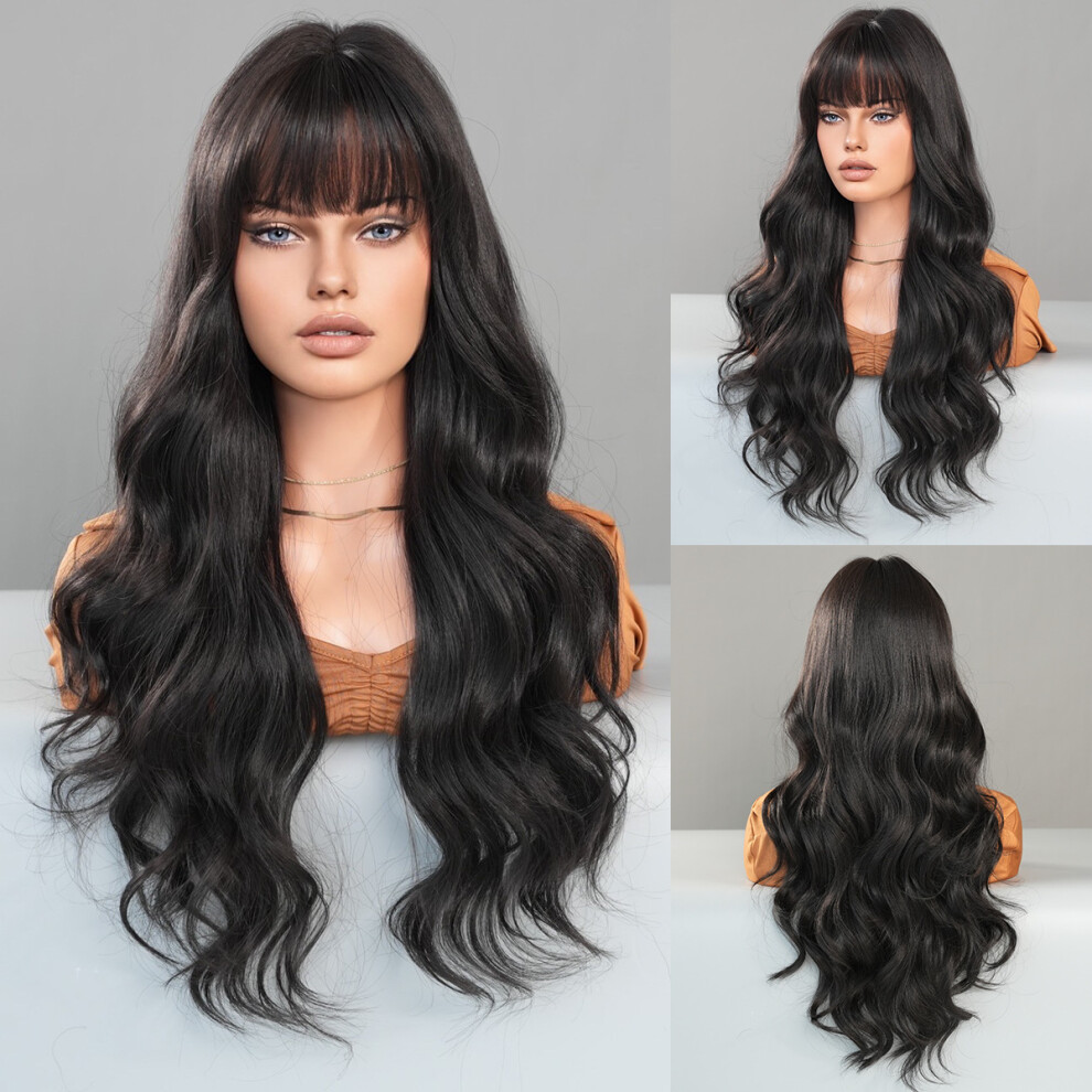 (MW9105-2 Cold Tea Black 67cm) New European and American wigs for women with long curly hair, big wave chemical fiber full head hood wig