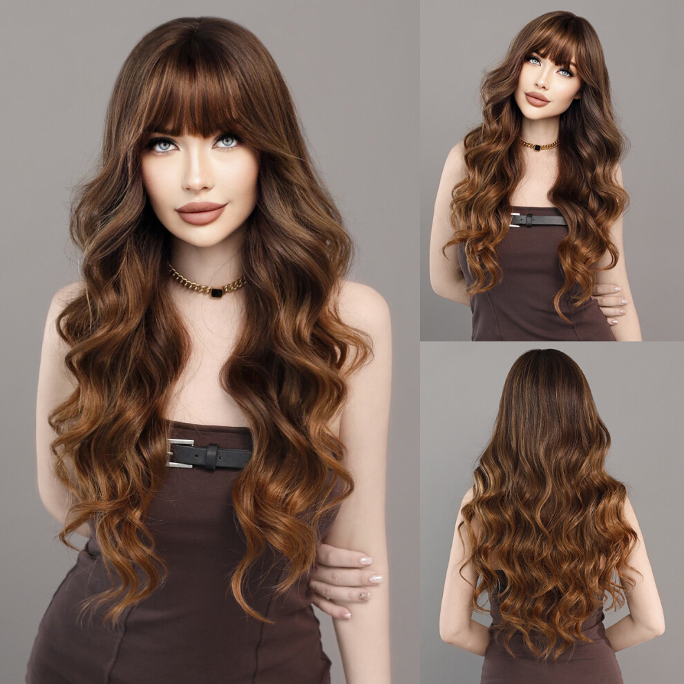 (MW9105-1 Brown Gold Gradient 67cm) New European and American wigs for women with long curly hair, big wave chemical fiber full head hood wig