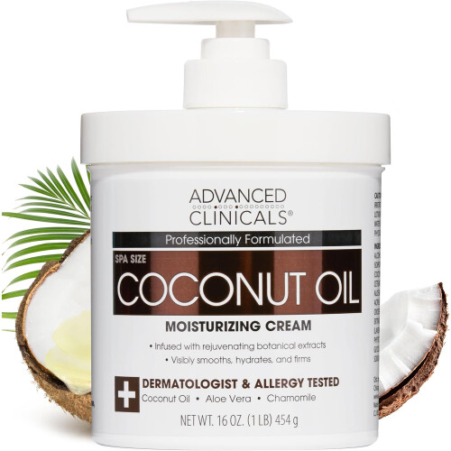 Advanced Clinicals, Crème Hydratante à l'Huile de Coco, 16 oz