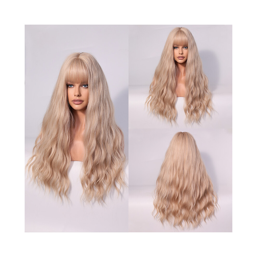 (White tea color_68cm 26inch) New brown gradient wig curly hair big wave European and American women's head cover