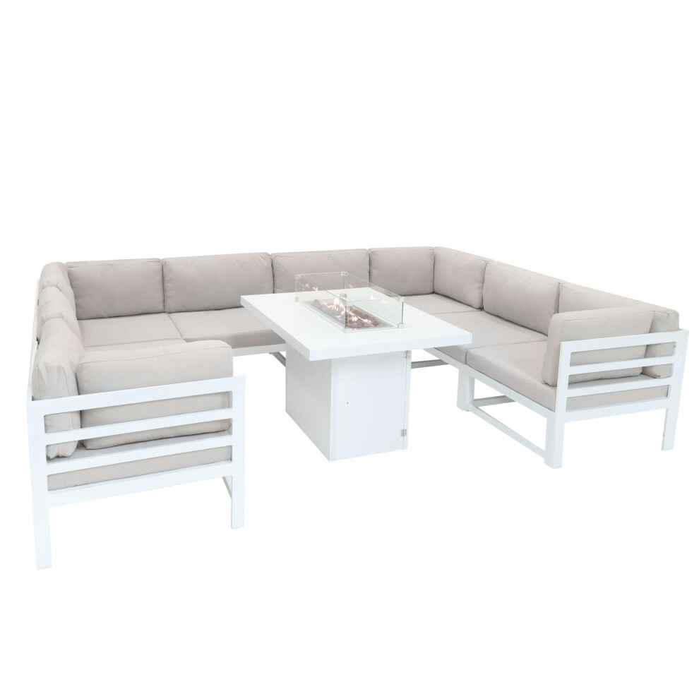 Modular Garden Furniture 9 Piece Sofa Table & Fire Pit Lounge Set