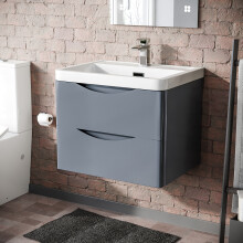 Merton Grey 600mm Gloss Bathroom Wall Hung Basin Vanity Unit
