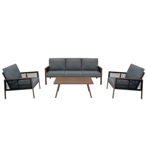 4-teilige Aluminium-Sofagarnitur – Holz 2
