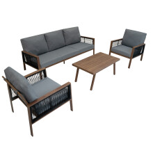(Wood Effect) Outdoor Aluminium 4 Piece Furniture Set Garden