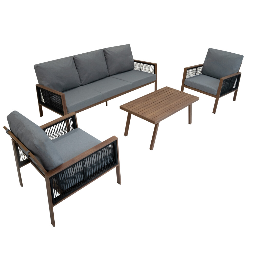 Monstershop (Wood Effect) Outdoor Aluminium 4 Piece Furniture Set Garden