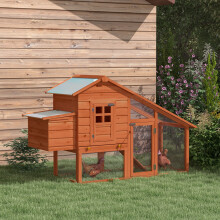 PawHut Wooden Chicken Coop with Run, Nesting Box, Slide-out Tray, Ramp