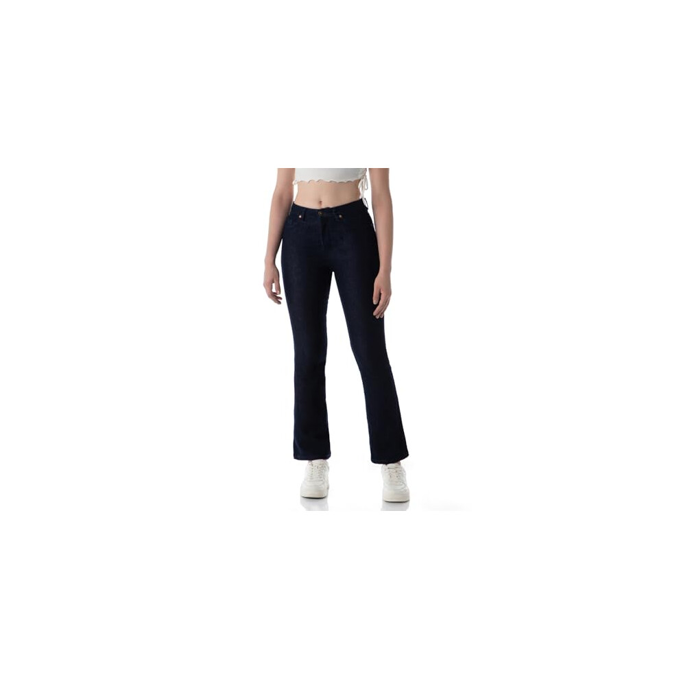 Jean bootcut   vas   taille mi-haute INKD pour femme | D  lavage aux enzymes | Style classique 5 poches (INKSS24WJN-410-Dark Knight-28)