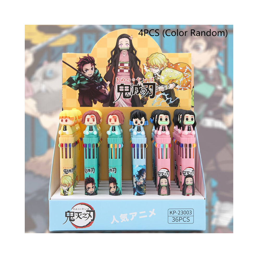 4pcs Demon Slayer Anime Multicolor Ballpoint Pen 10in1 Retractable Student
