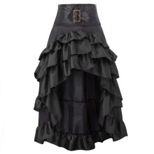 (Black, XL) High Vintage Women Waist Tiered Skirt Asymmetrical Hemline Ruffle Summer Gifts