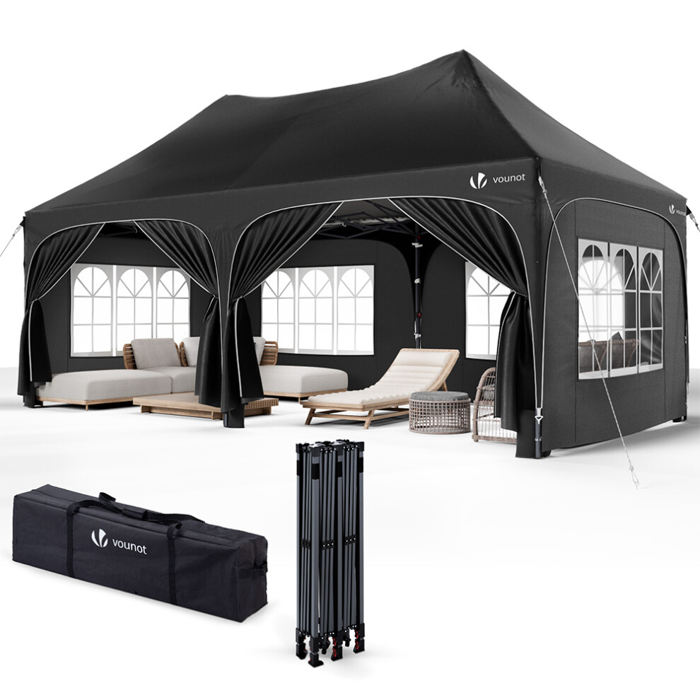 VOUNOT 3x6m Pop up Gazebo with Sides, Waterproof Garden Marquee Party Tent Black