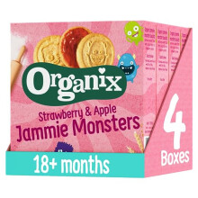 Organix Jammie Monsters Organic Jam Toddler Snack Biscuits 18+ Months Multipack 8x8g (Pack of 4)