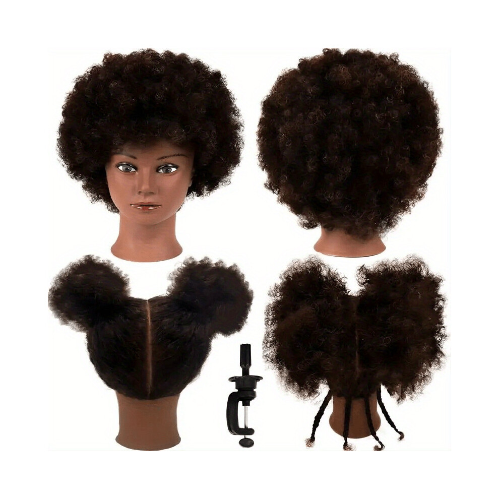 Unisex Multicoloured Kinky Afro Curly Human Hair Mannequin Head With Cosmetology Doll Head For Hair Hairdressing Training Practice Braiding Styling Practice Cutting Braidi