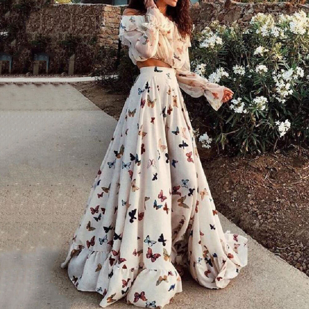 Costume chemise imprimé papillon floral femmes été ensembles deux pièces plage vacances bohème swing jupe longue outfits