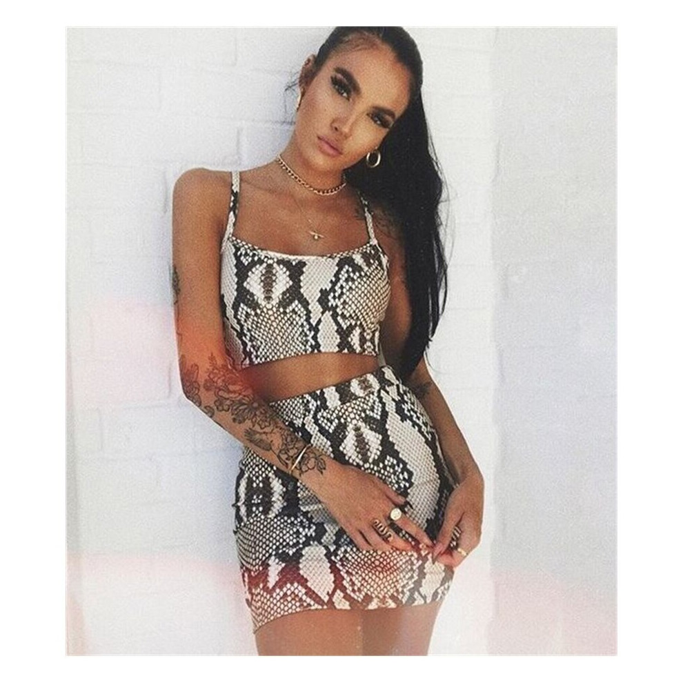 Ladies Snake Print Two Piece Set Streetwear Women Summer Sleeveless Bandage Crop Top Skirt set Party Club 2 piece set