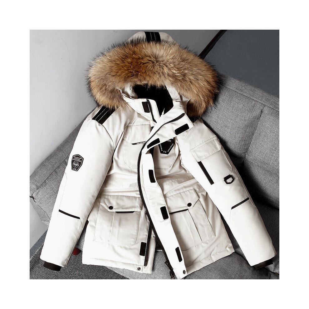 XKWT Men's Winter Down Jacket Warm Hooded Duck Down Anorak Men Parka Mid Long Detachable Collar Coat Waterproof Jacket