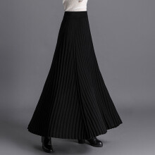Black High-Waist Striped Knit Maxi Skirt for Women - One Size Winter Knitwear