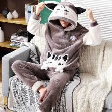 Panda Schlafanzug Set für Männer Dickes Plüsch Fleece Nacht Kleidung Winter Koralle Samt Warm Flanell Pyjama Haus Anzug Männlich Nachtwäsche